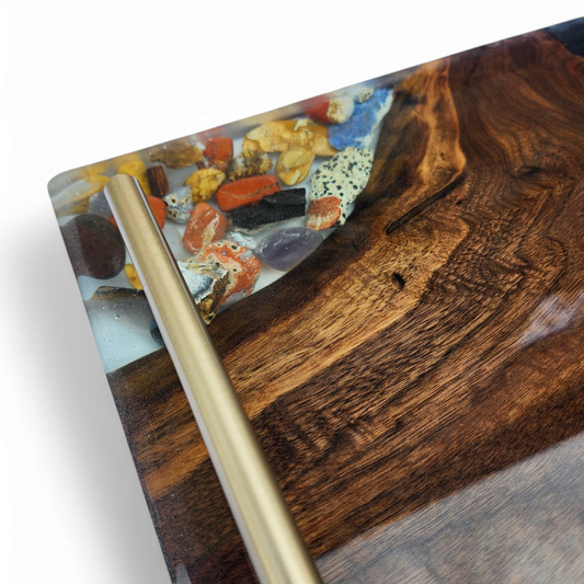 Gemstone and Walnut Charcuterie Board: Dark Live-edge Wood