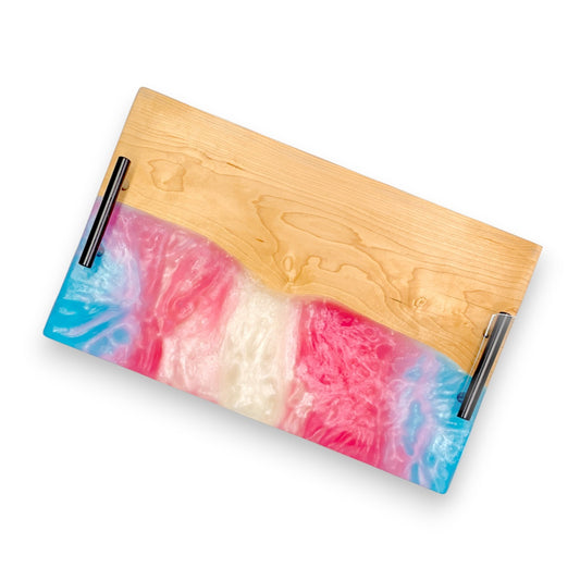 Trans Flag Charcuterie Board: Resin Pride Flag and Maple Wood