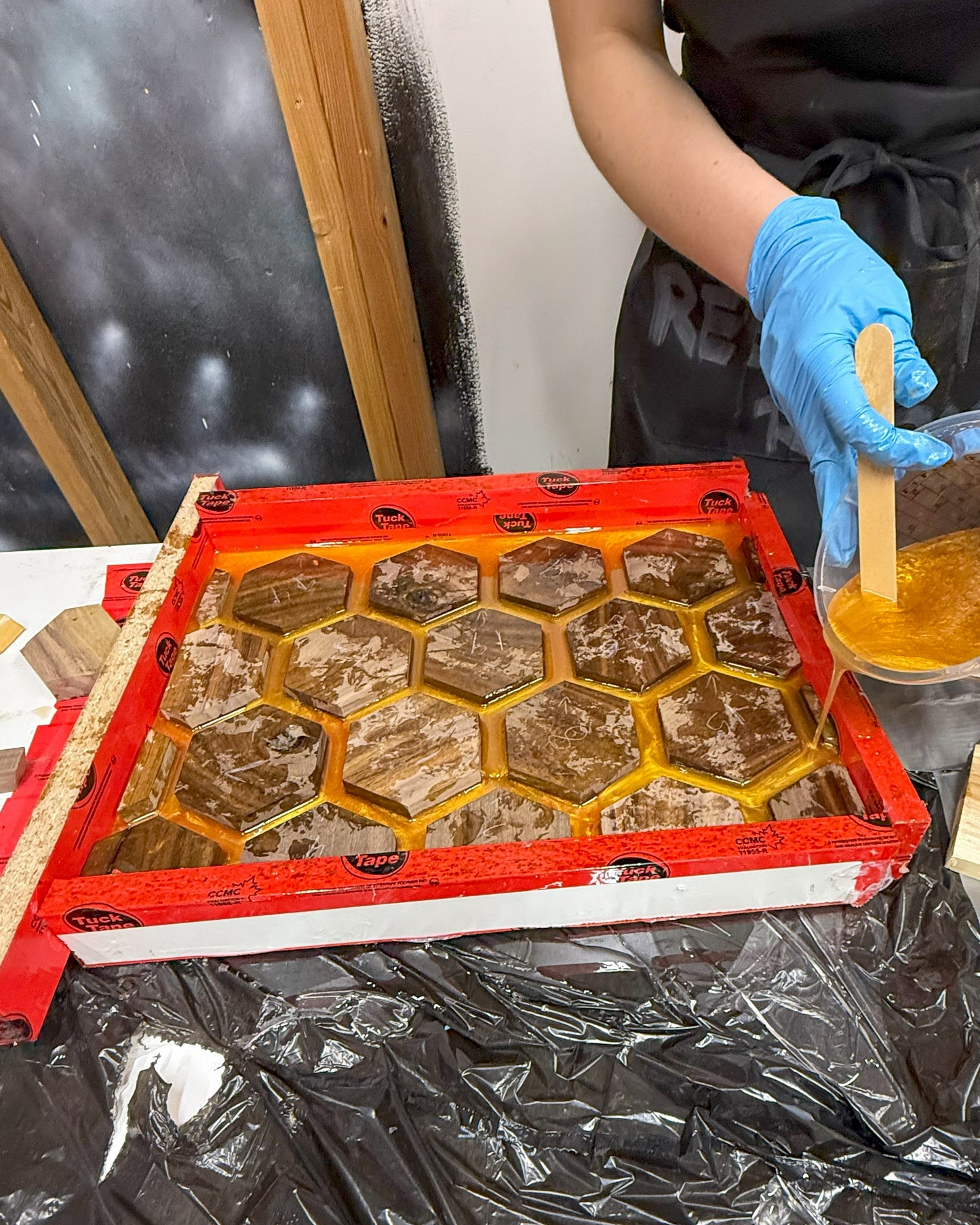 Honeycomb Charcuterie Board: Hand-Crafted Walnut Wood and Resin