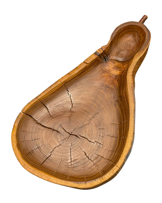 Wooden Pear Bowl: Hand-Carved Elm Wood