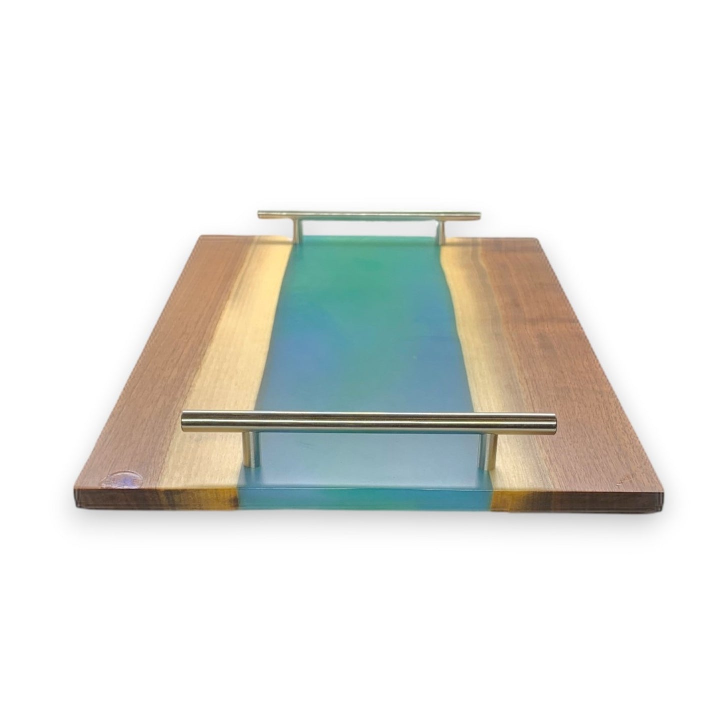 Riverbank Charcuterie Board: Live-edge Heartwood Walnut and Blue Resin