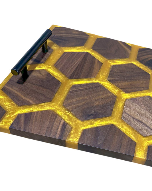 Honeycomb Charcuterie Board: Hand-Crafted Walnut Wood and Resin