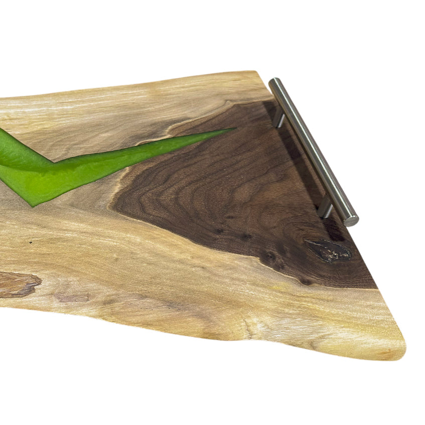 Green Lightning Charcuterie Board: Elm Wood and Green Resin