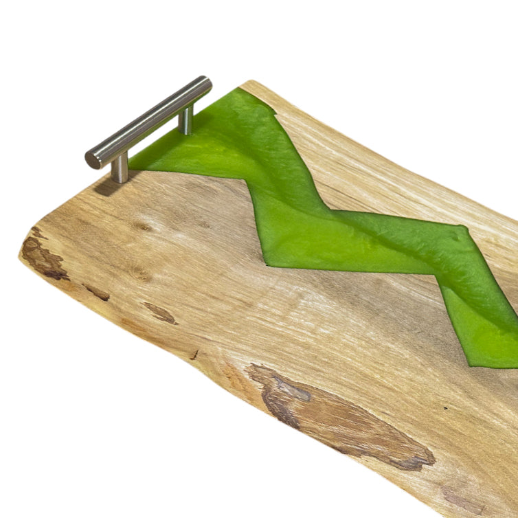 Green Lightning Charcuterie Board: Elm Wood and Green Resin