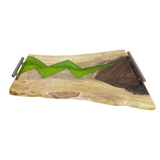Green Lightning Charcuterie Board: Elm Wood and Green Resin