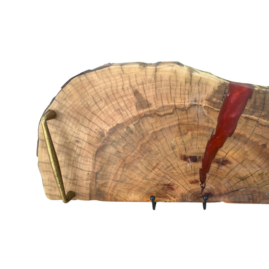 Live Edge Walnut Slice: Red Resin Accent on Walnut Wood