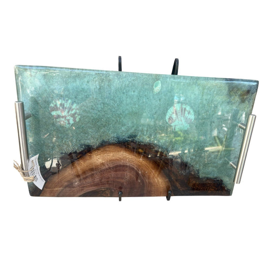 Rocky Seaside Cliff Charcuterie Board: Live-Edge Walnut Wood & Bark