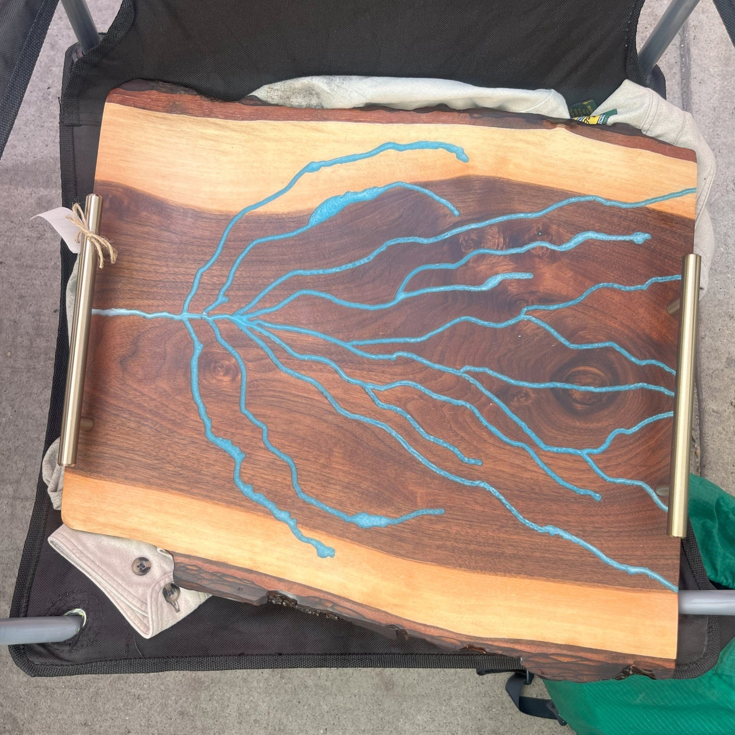 Blue Lightning Charcuterie Board: Walnut Wood and Blue Resin