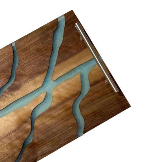 Branched River Charcuterie Board: Walnut Wood and Blue Resin