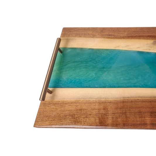 Riverbank Charcuterie Board: Live-edge Heartwood Walnut and Blue Resin