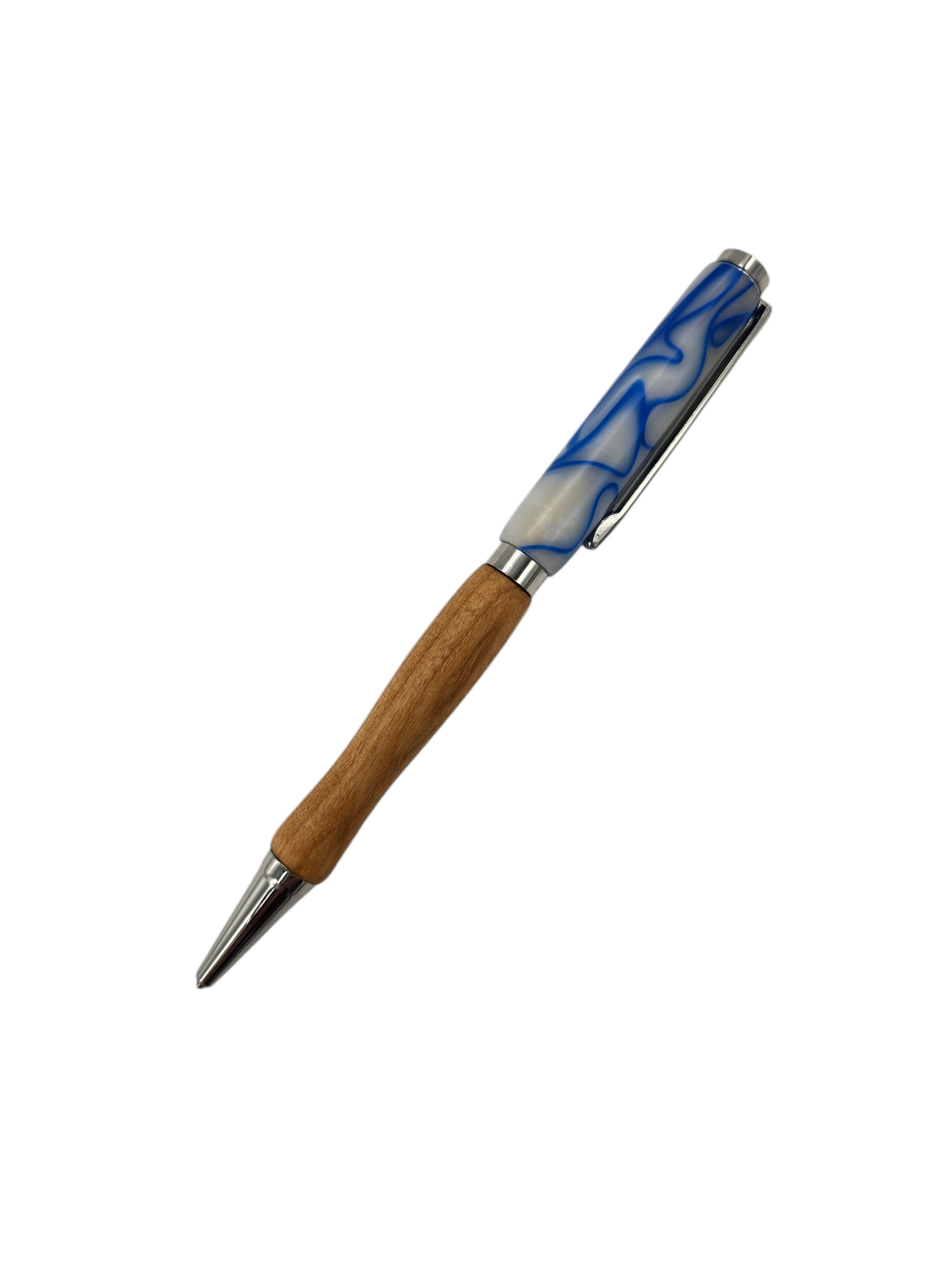 White and Blue Swirly Acrylic Pens: Hand-Turned Slimline Design
