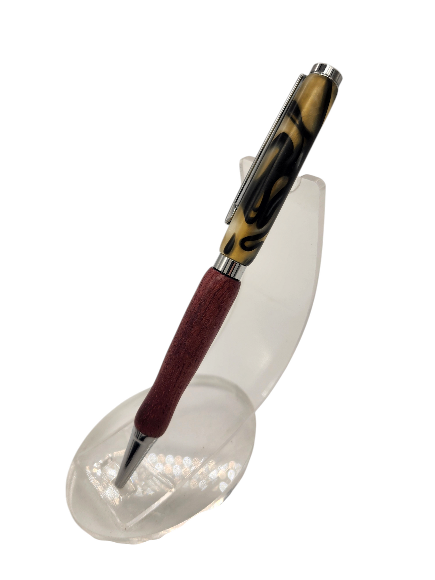 Yellow Swirly Acrylic Pens: Hand-Turned Slimline Design