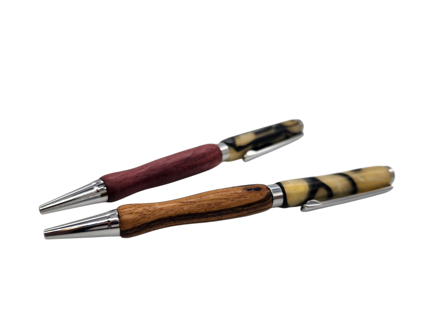 Yellow Swirly Acrylic Pens: Hand-Turned Slimline Design