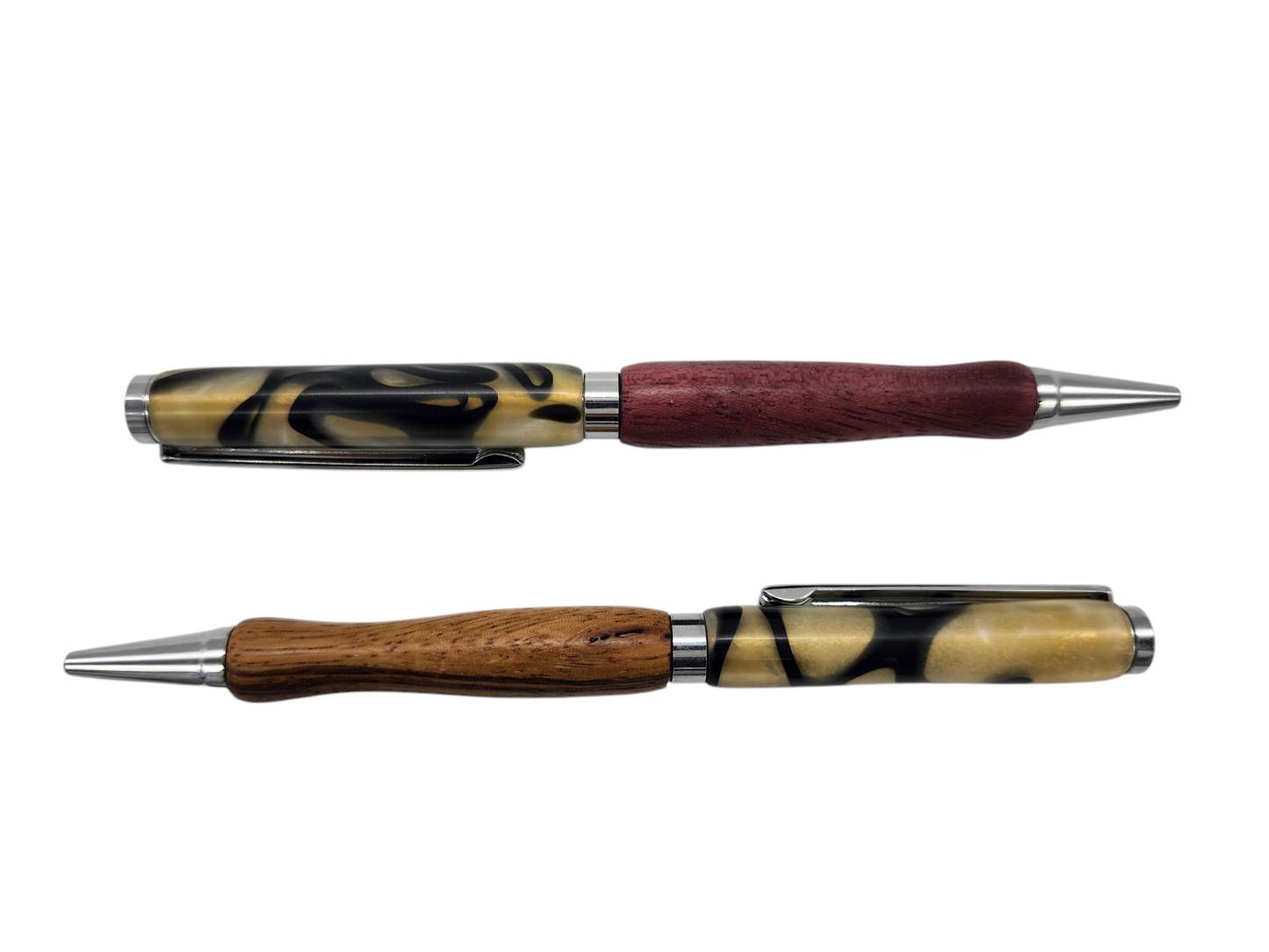 Yellow Swirly Acrylic Pens: Hand-Turned Slimline Design
