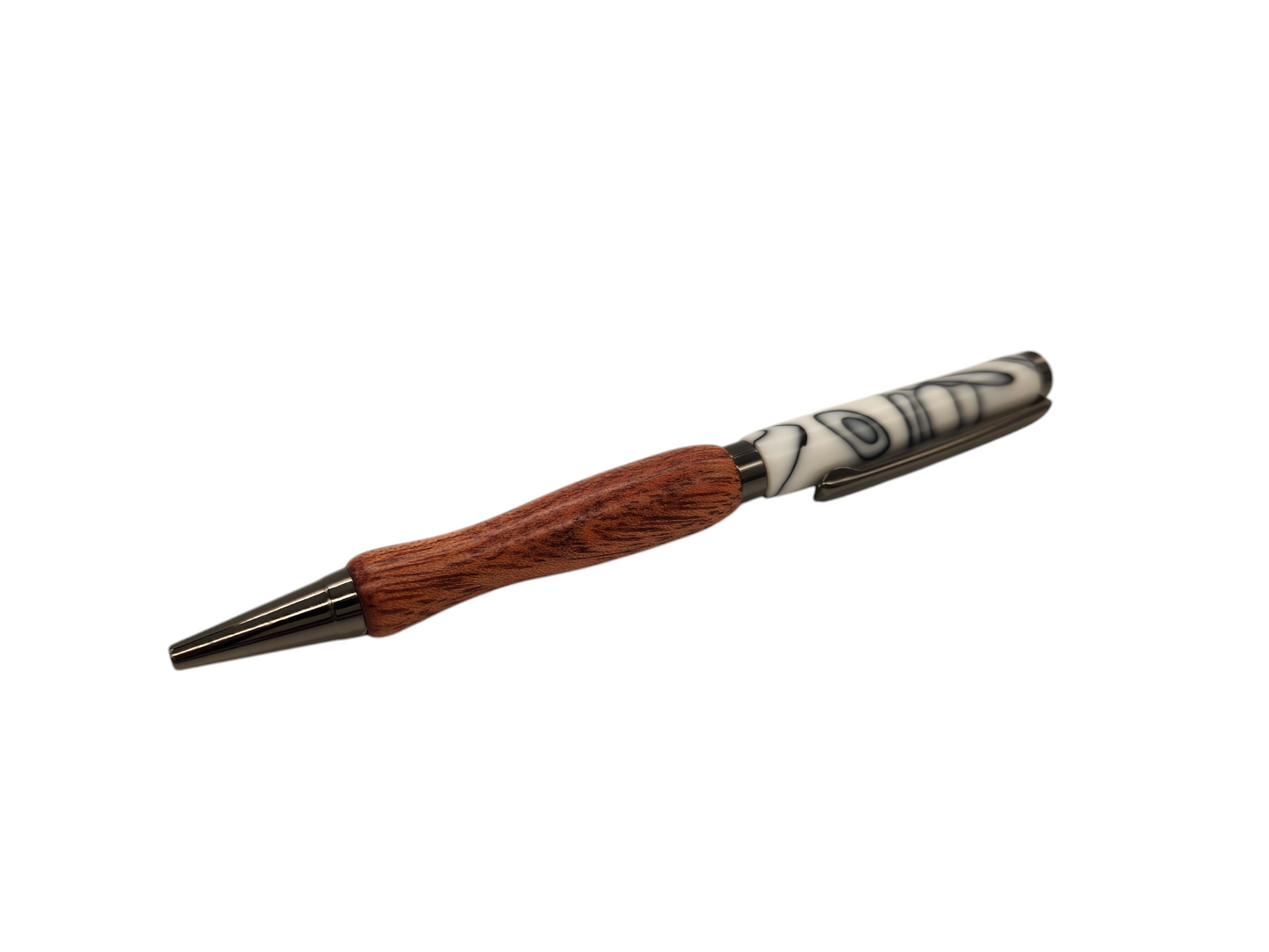 White Swirly Acrylic Pens: Hand-Turned Slimline Design