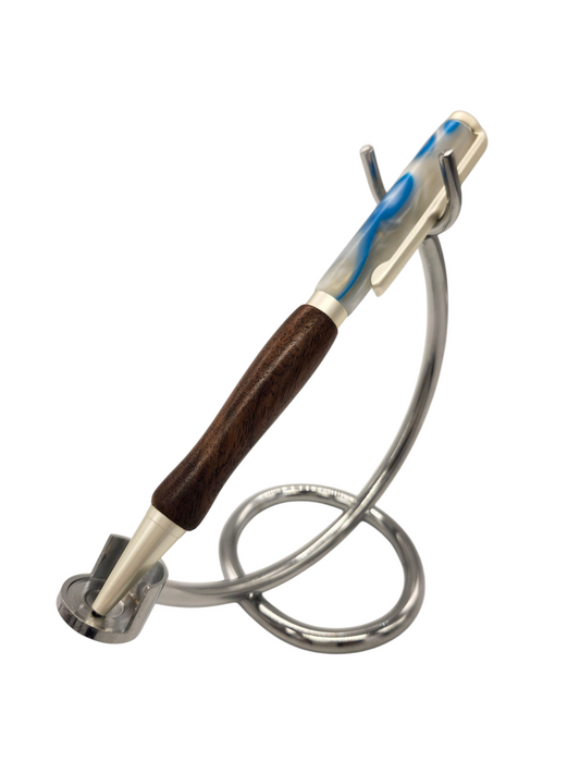 Light Blue and White Swirly Acrylic Pens: Hand-Turned Slimline Design