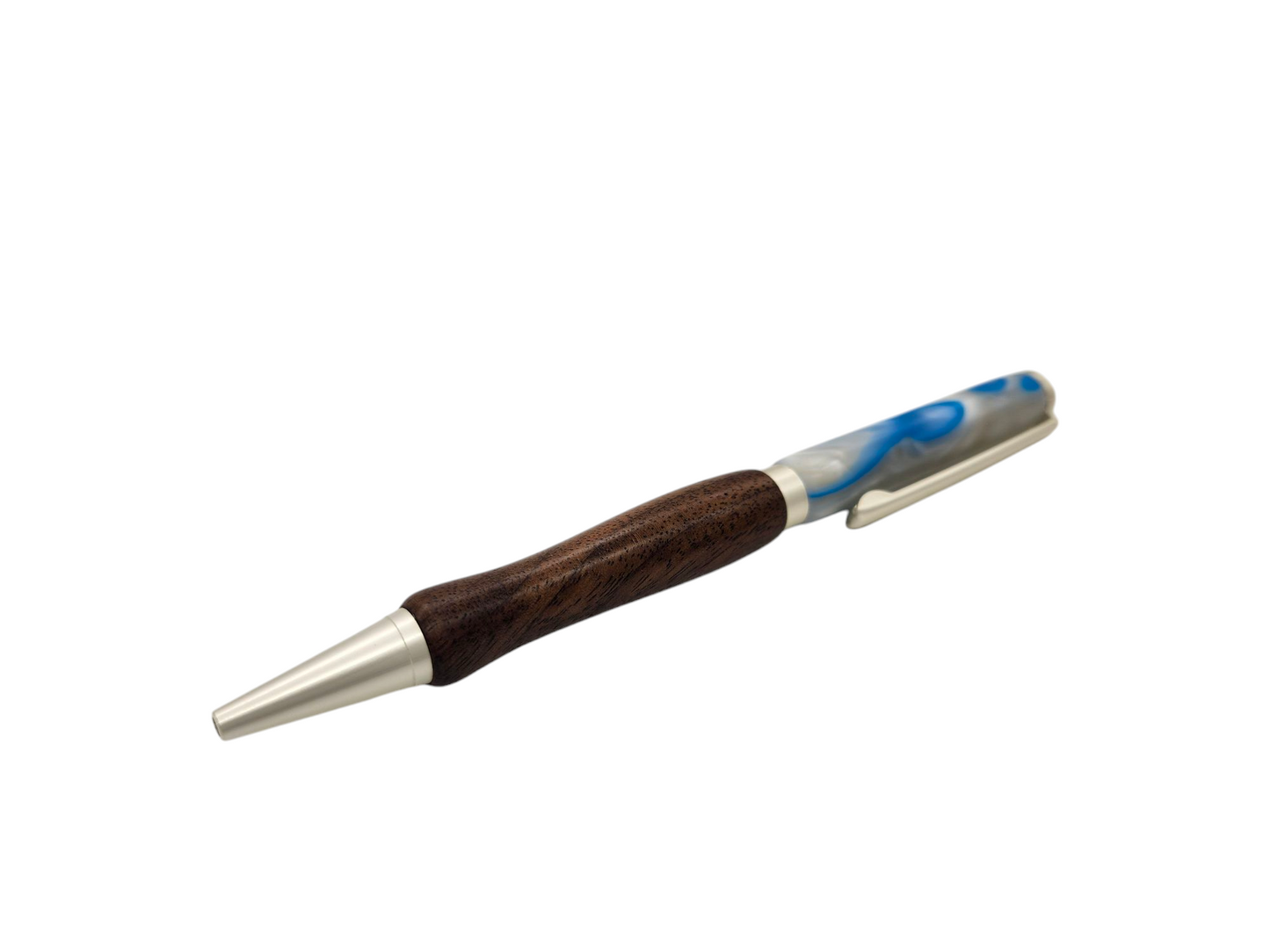 Light Blue and White Swirly Acrylic Pens: Hand-Turned Slimline Design