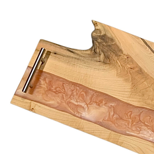 Georgia Peach Charcuterie Board: Peach Resin with Live-Edge Elm Wood