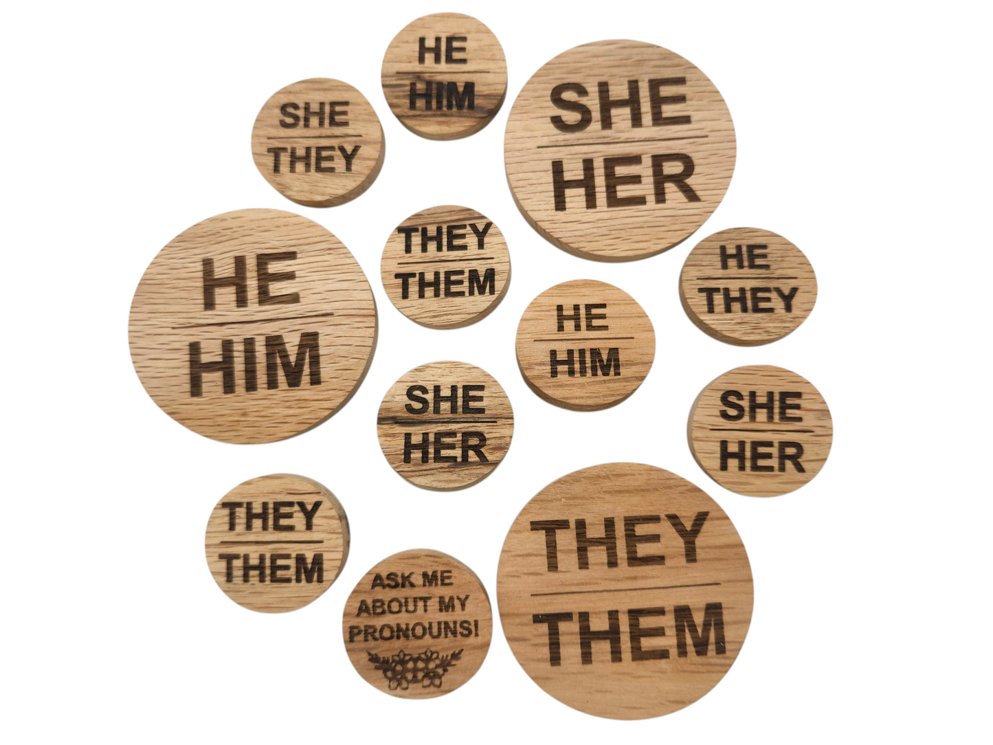 Reclaimed Wood Pronoun Pins