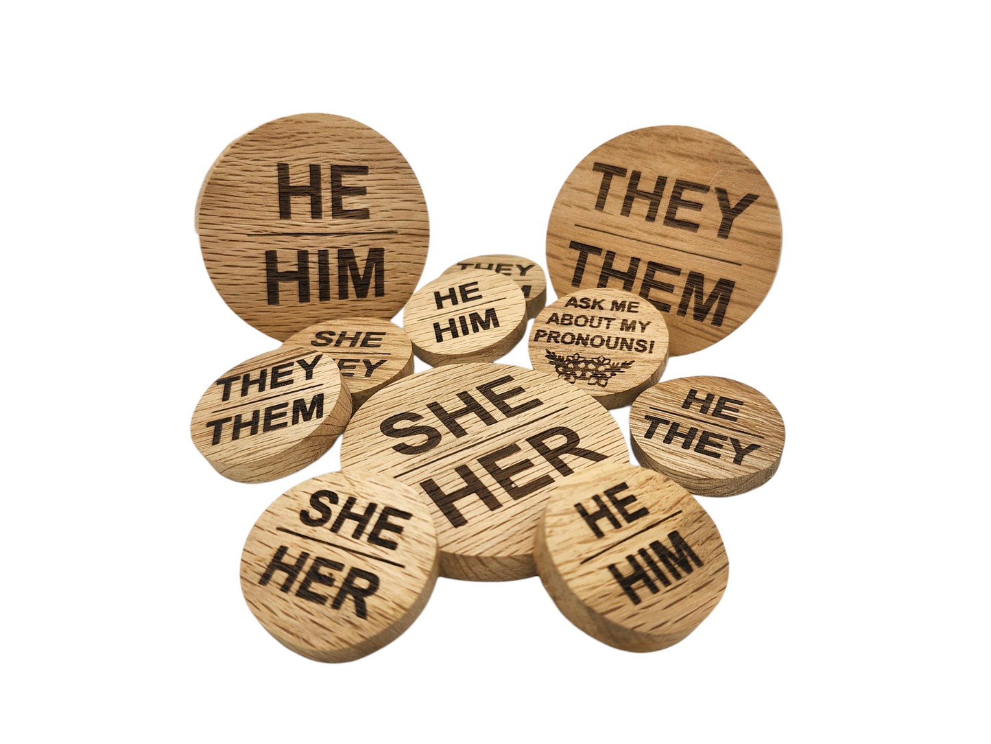 Reclaimed Wood Pronoun Pins