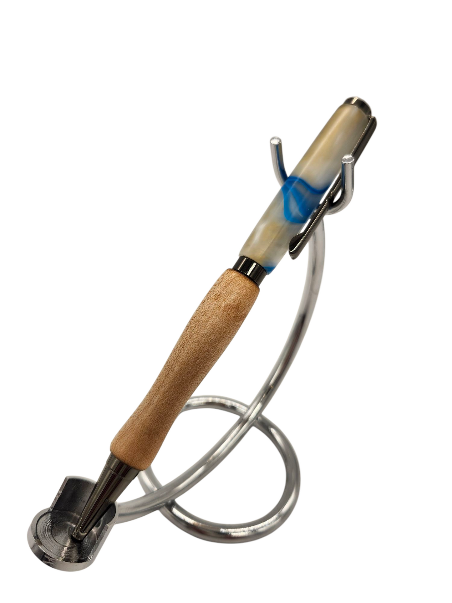 Light Blue and White Swirly Acrylic Pens: Hand-Turned Slimline Design