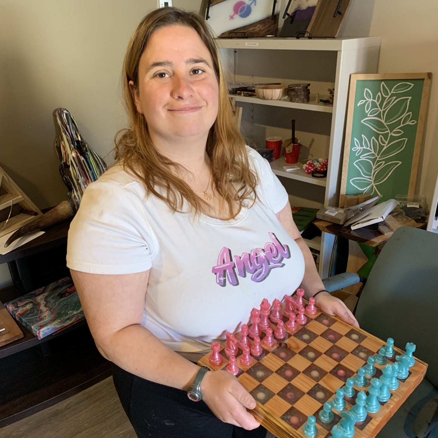 Kat with her Bubblegum Chess Board