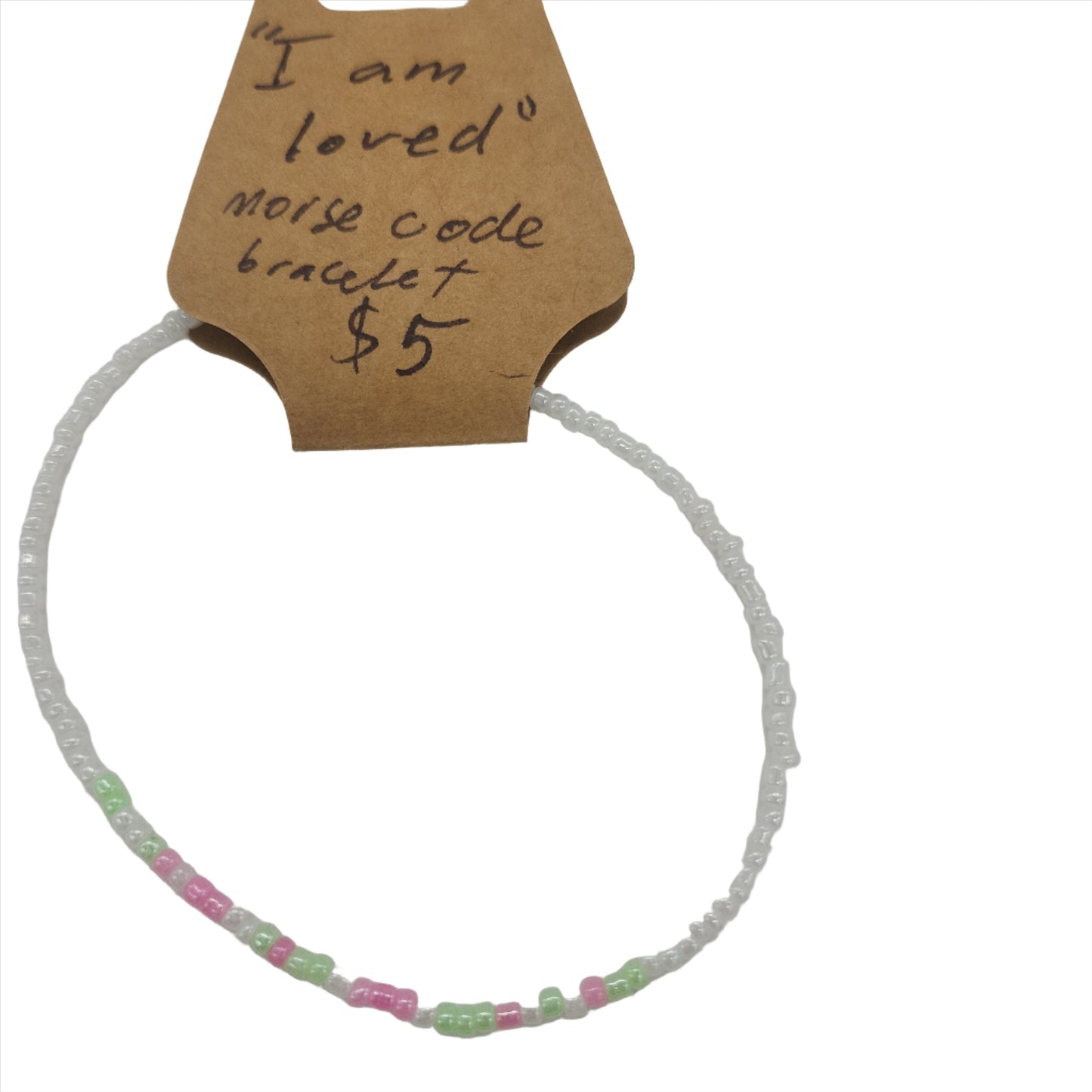 Pastel Morse Code Bracelet: I am Loved in Miniature Beads