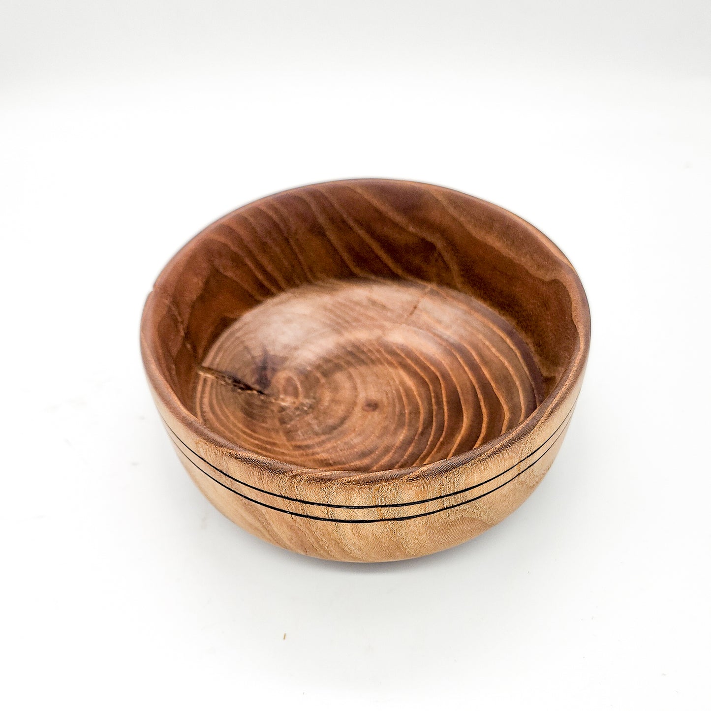 Black Striped Elm Bowl: Rustic Home Decor