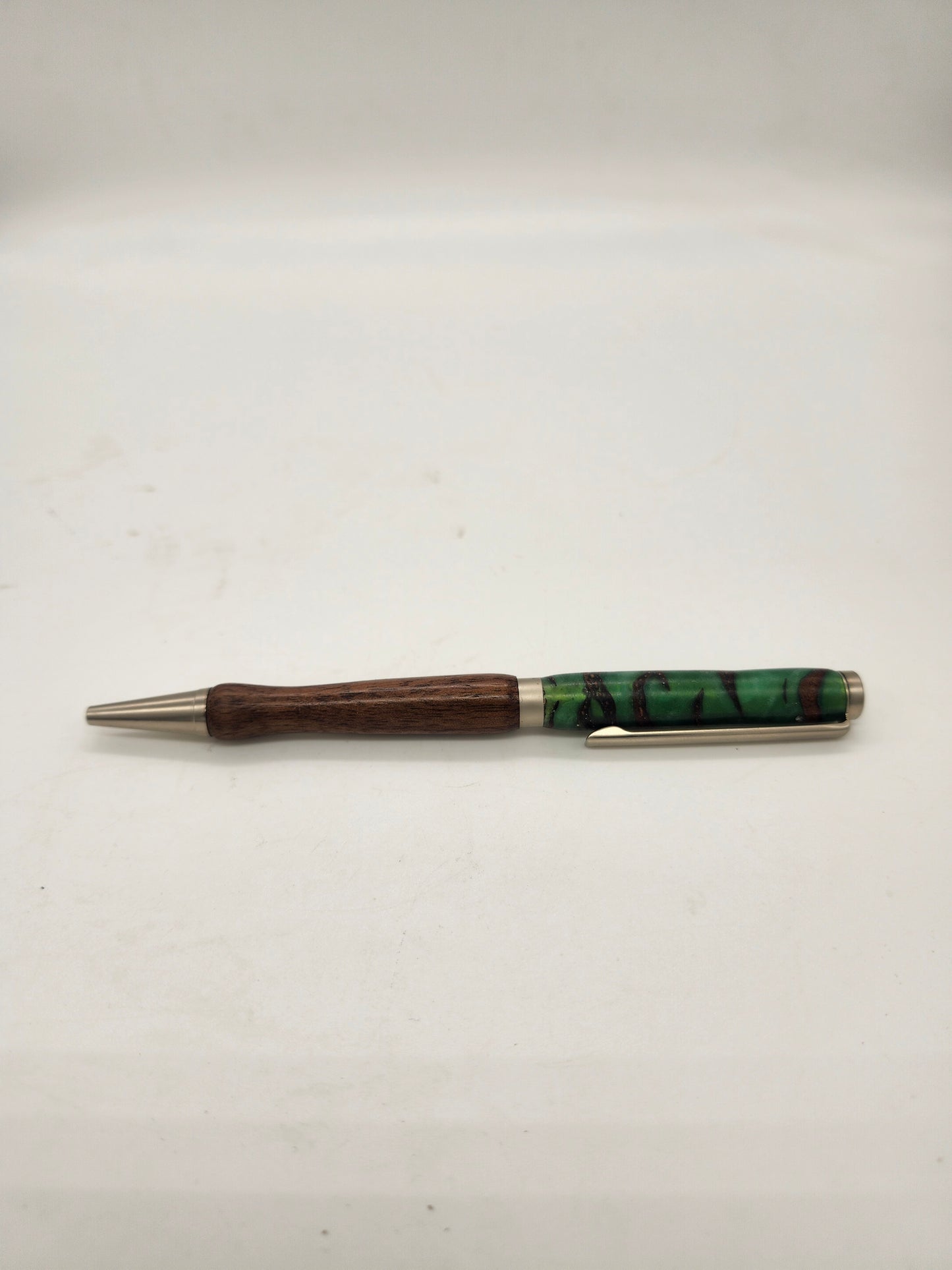Dark Walnut and Teal Pinecone Resin Pen: Hand-Turned Slimline Design