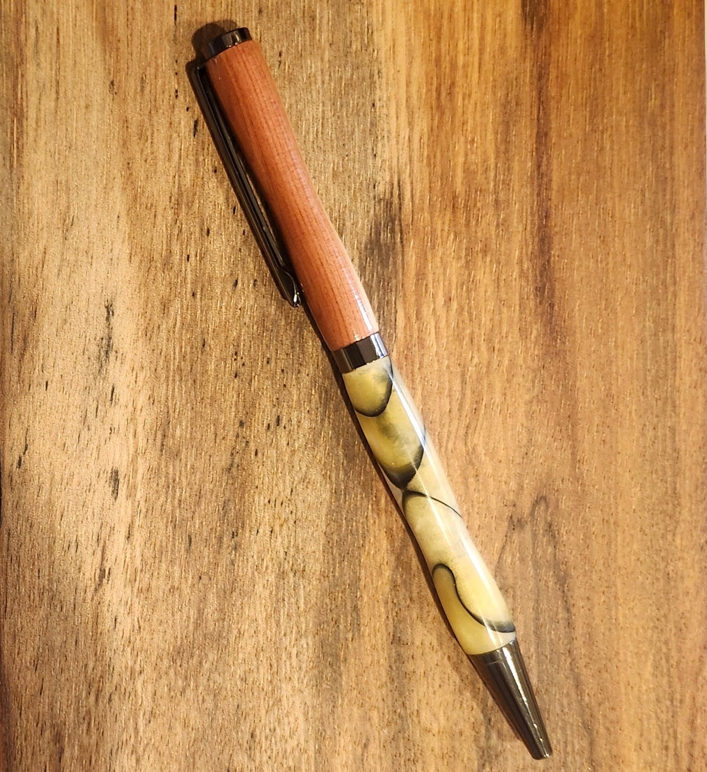 Red Cedar and Yellow Acrylic Pen: Hand-Turned Slimline Design