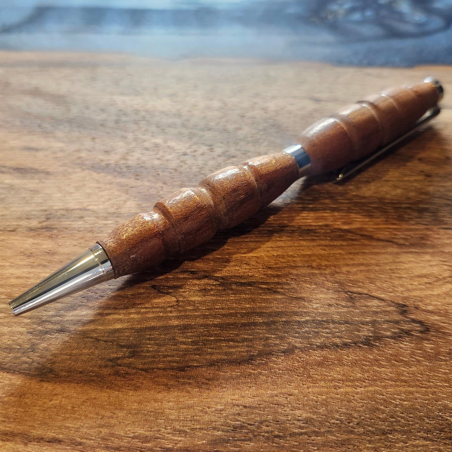 Ridged Walnut Wood Pen: Hand-Turned Slimline Design