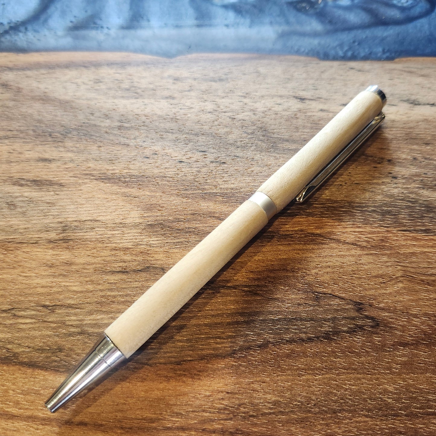 Straight Ash Light Wood Pen: Hand-Turned Slimline Design