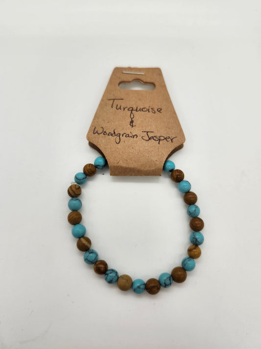 Turquoise and Woodgrain Jasper Beaded Bracelet