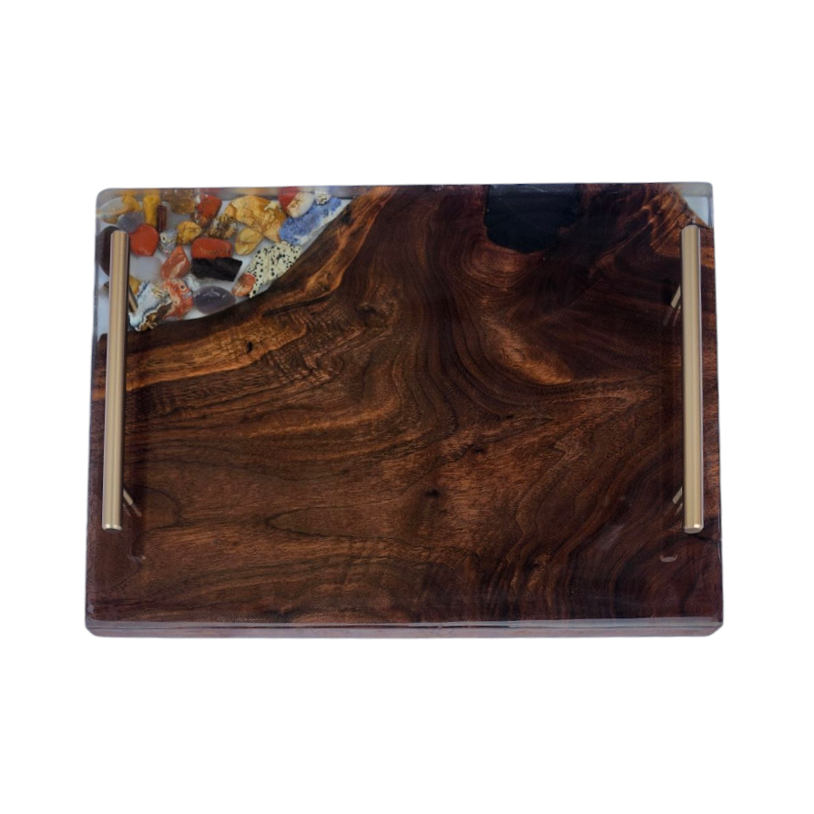 Gemstone and Walnut Charcuterie Board: Dark Live-edge Wood