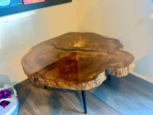 Live-Edge Elm Wood & Black Resin Coffee Table