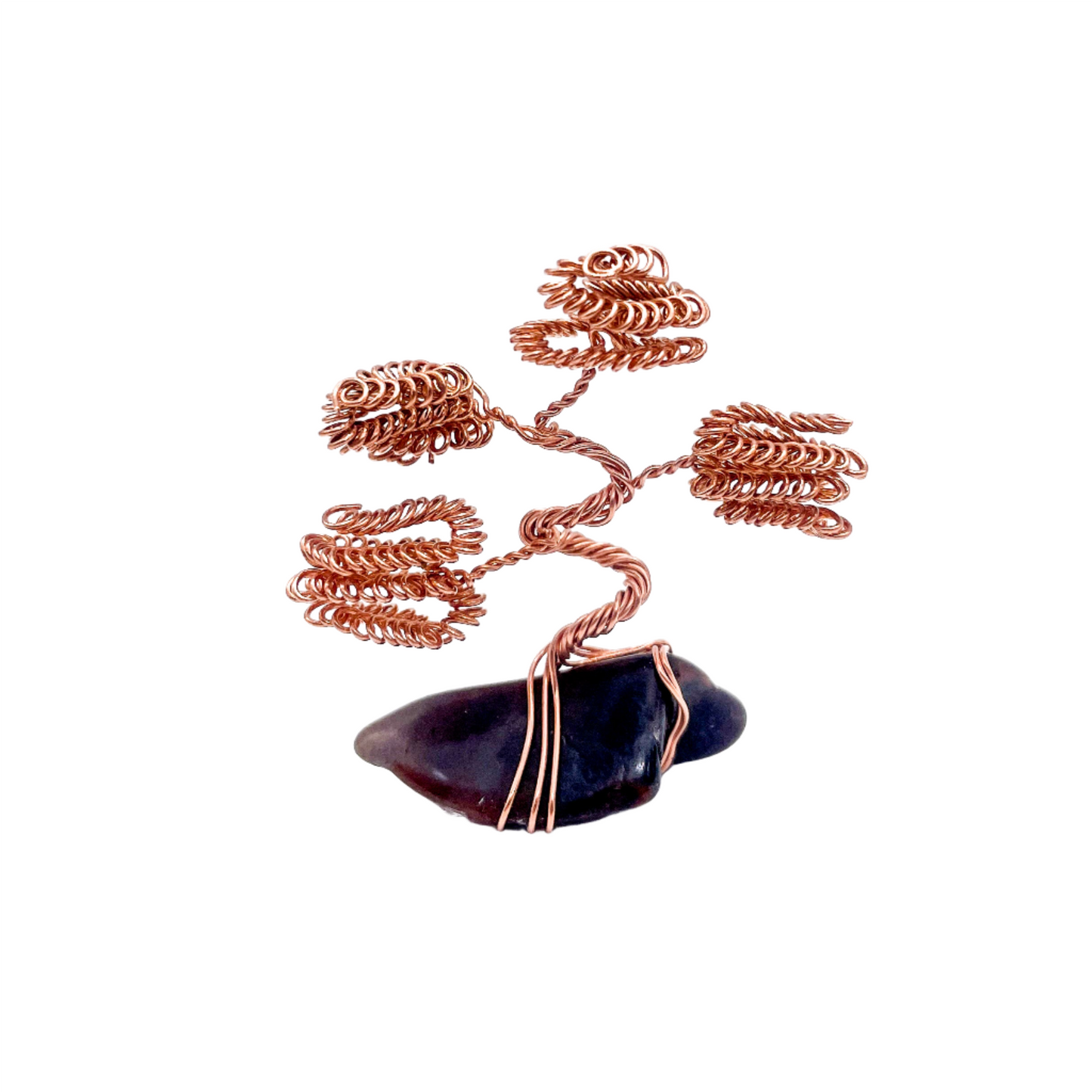 Mini Copper Tree on Polished Agate: Handcrafted Bonsai Sculpture