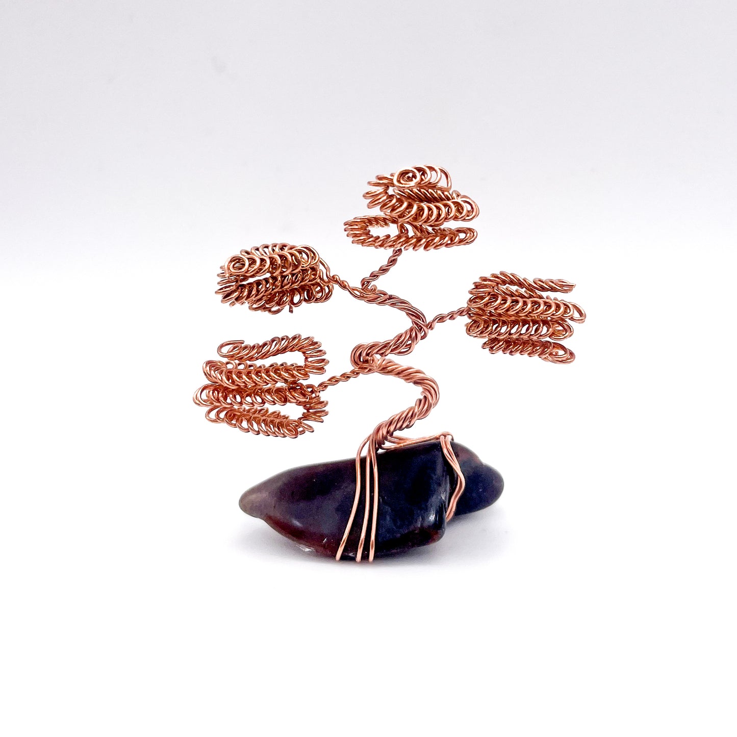 Mini Copper Tree on Polished Agate: Handcrafted Bonsai Sculpture