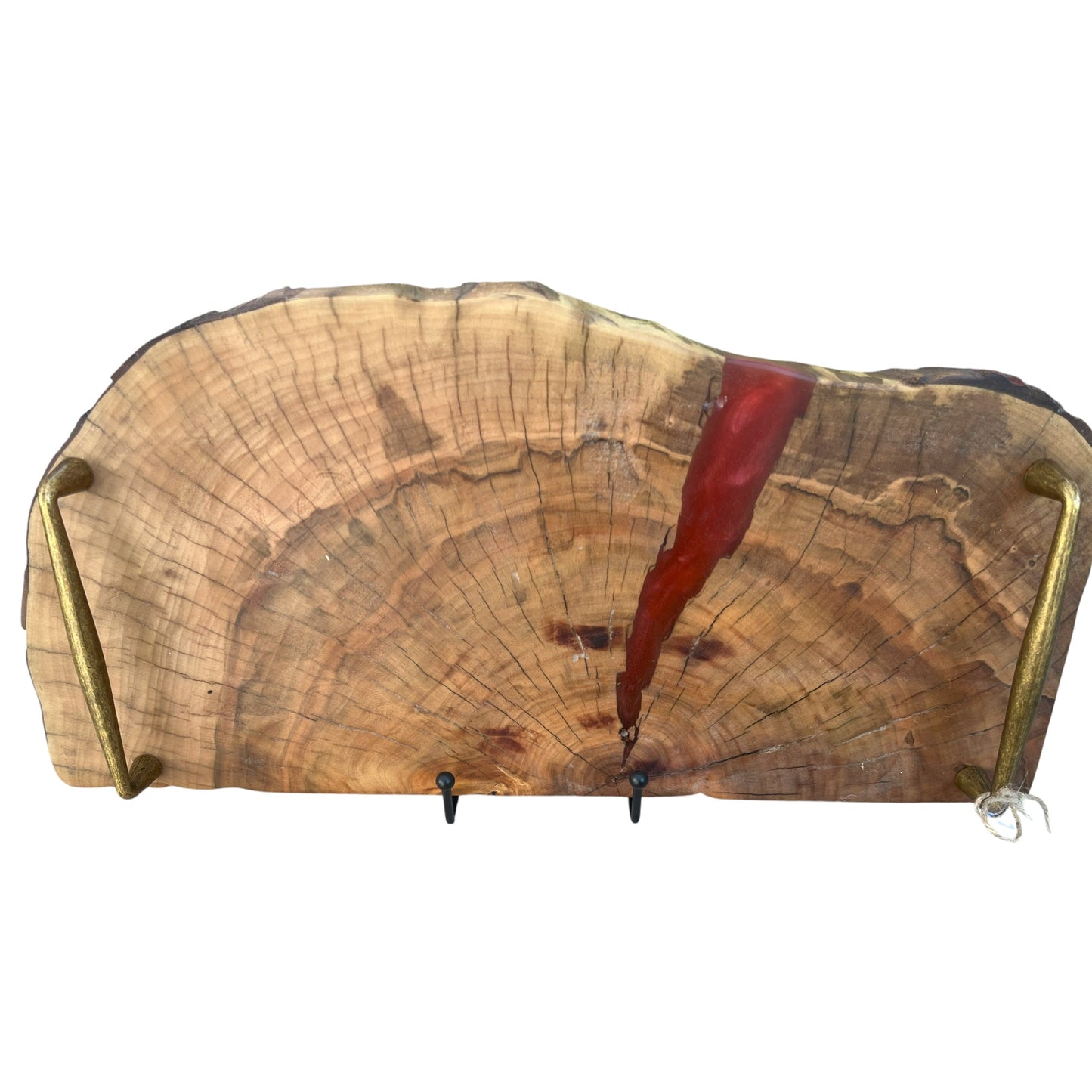 Live Edge Walnut Slice: Red Resin Accent on Walnut Wood