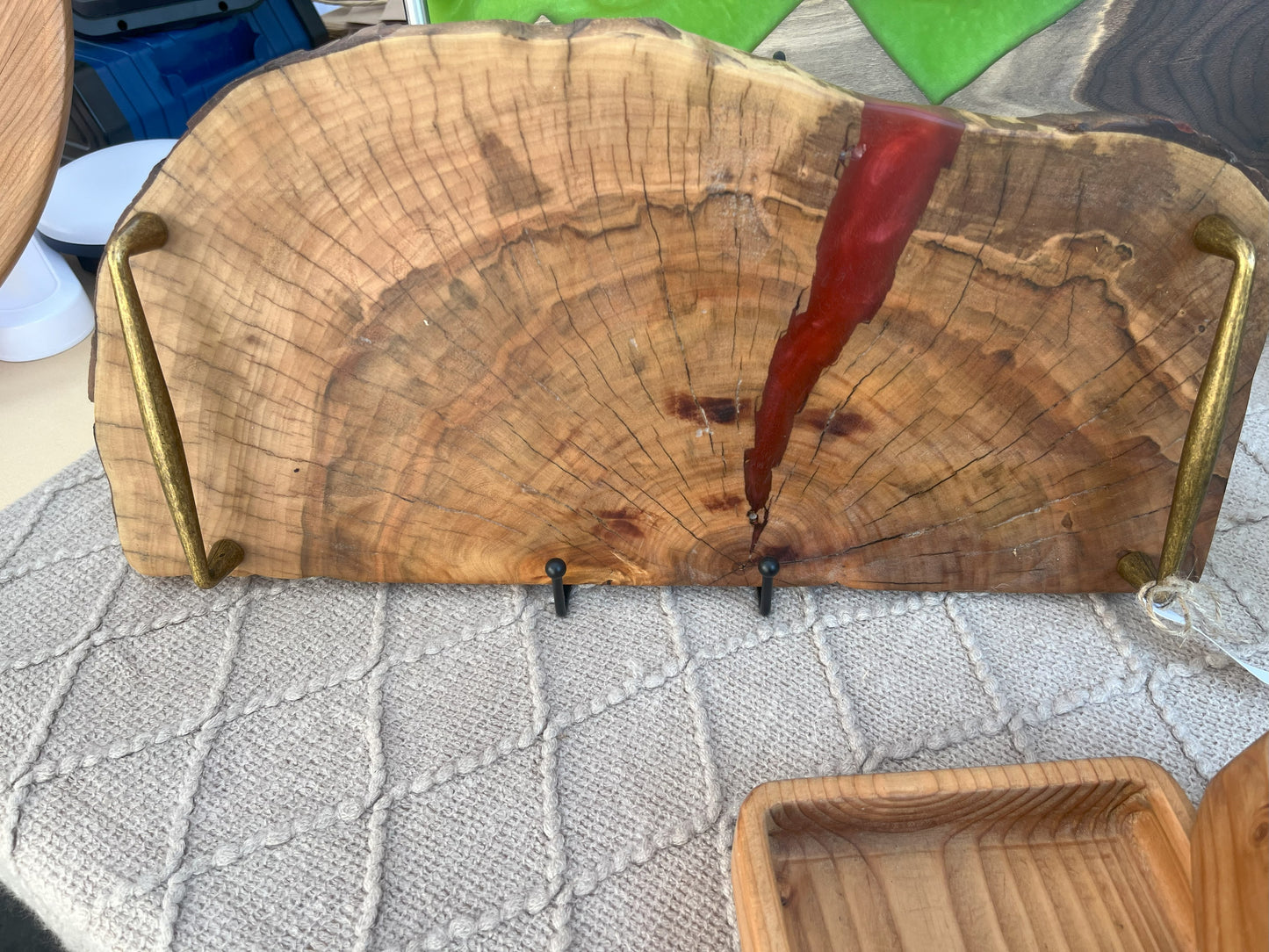 Live Edge Walnut Slice: Red Resin Accent on Walnut Wood