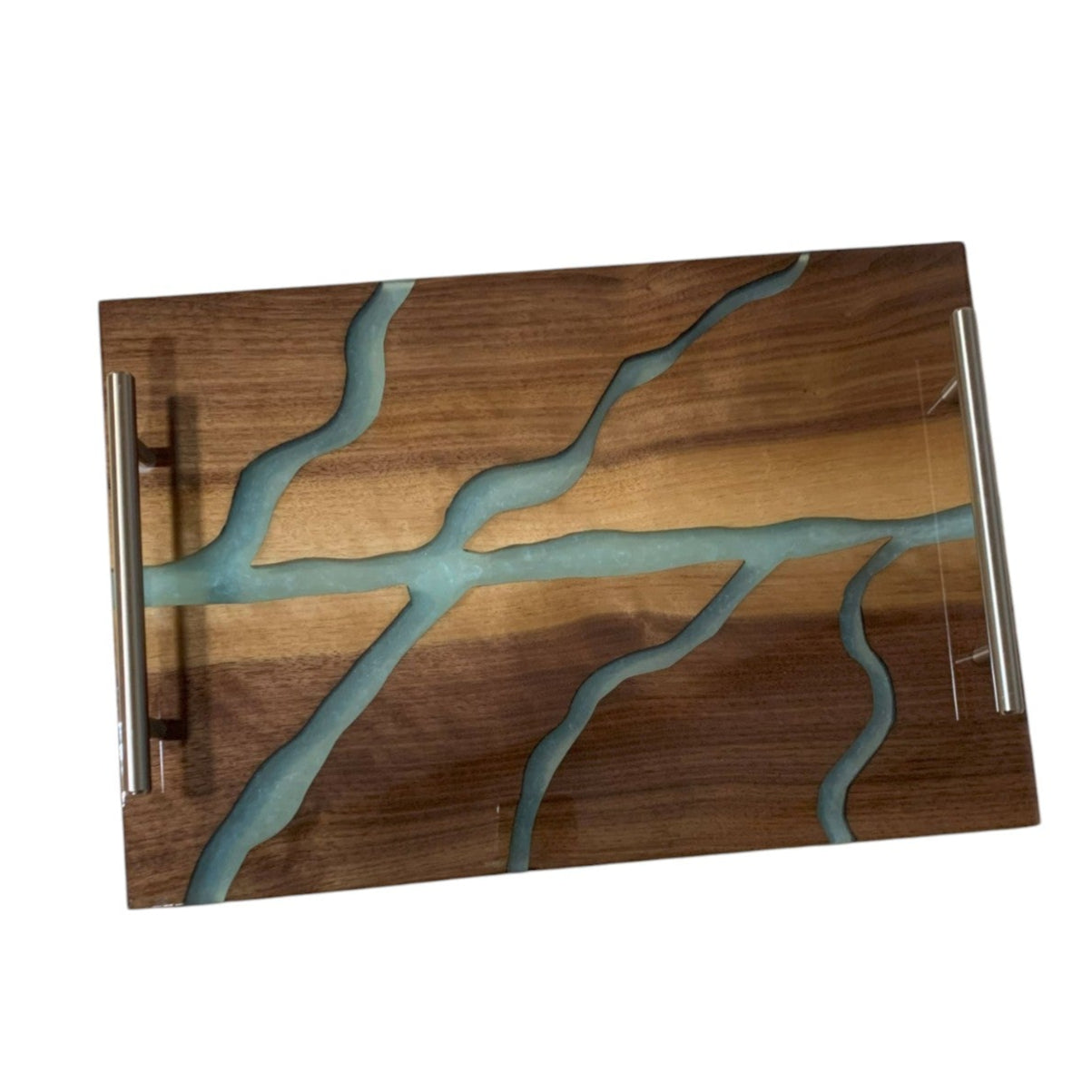 Branched River Charcuterie Board: Walnut Wood and Blue Resin