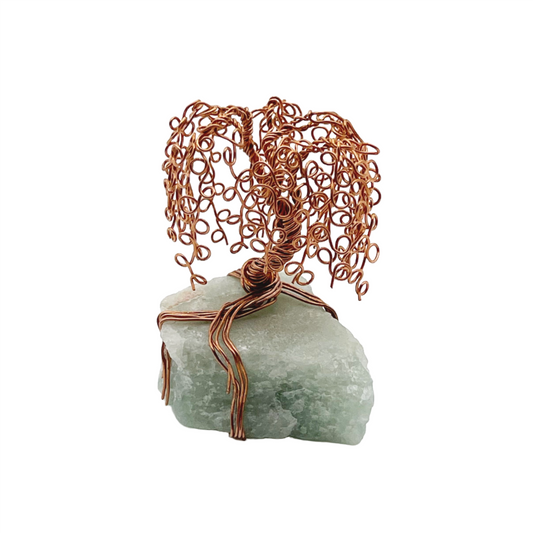 Mini Willow on Aventurine: Handcrafted Copper Wire Sculpture