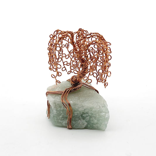 Mini Willow on Aventurine: Handcrafted Copper Wire Sculpture