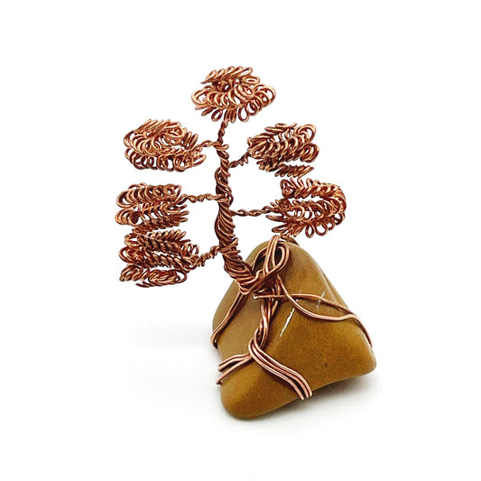 Mini Bonsai on Yellow Sandstone: Handcrafted Copper Wire Sculpture