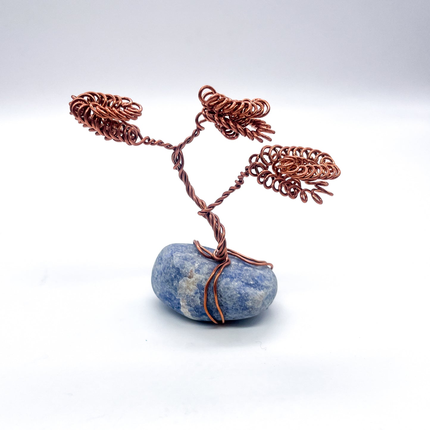 Small Bonsai Tree on Blue Calcite Tumble: Handcrafted Bonsai Sculpture