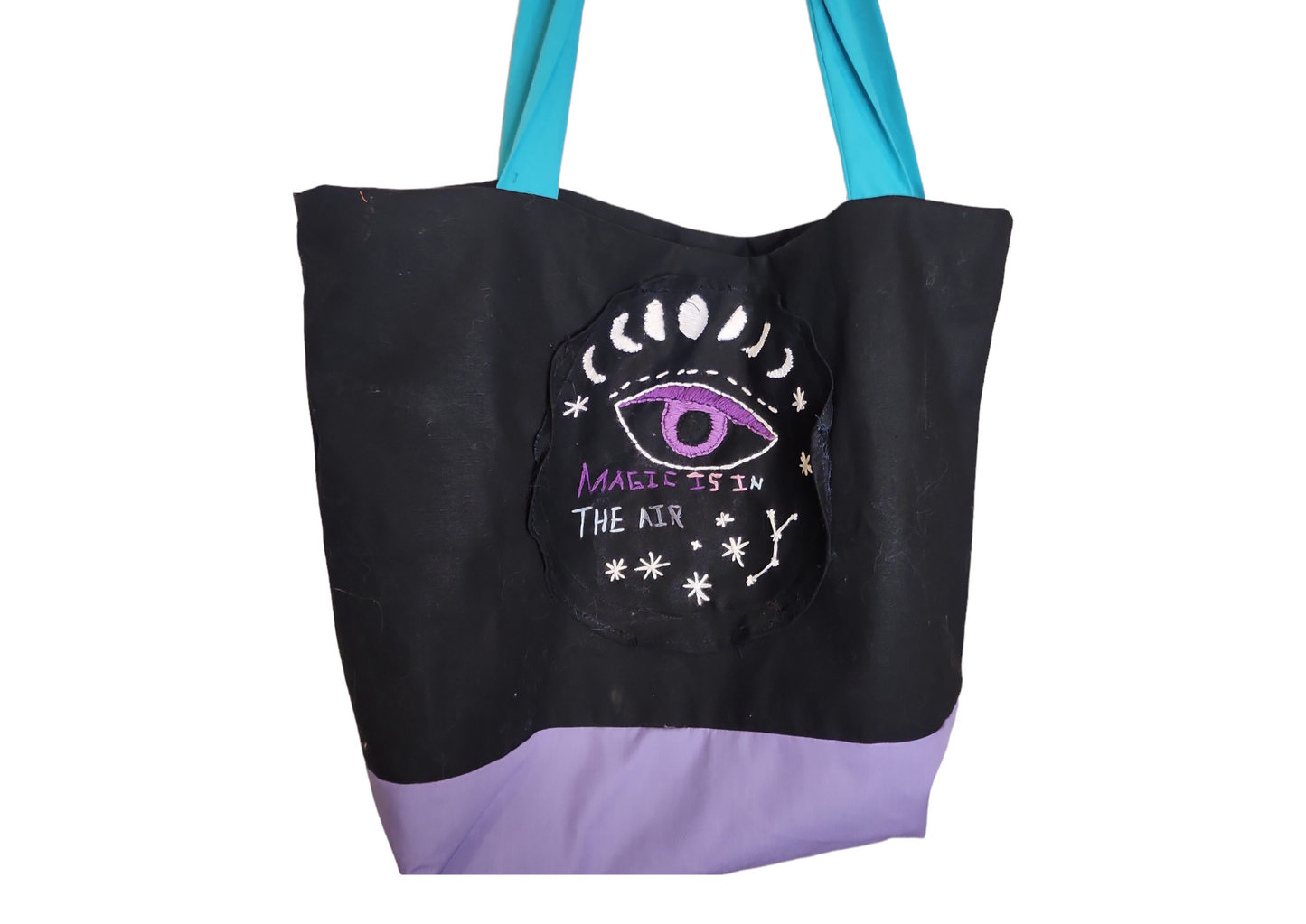 Hand Embroidered Moon Magic Tote Bag: 100% Cotton