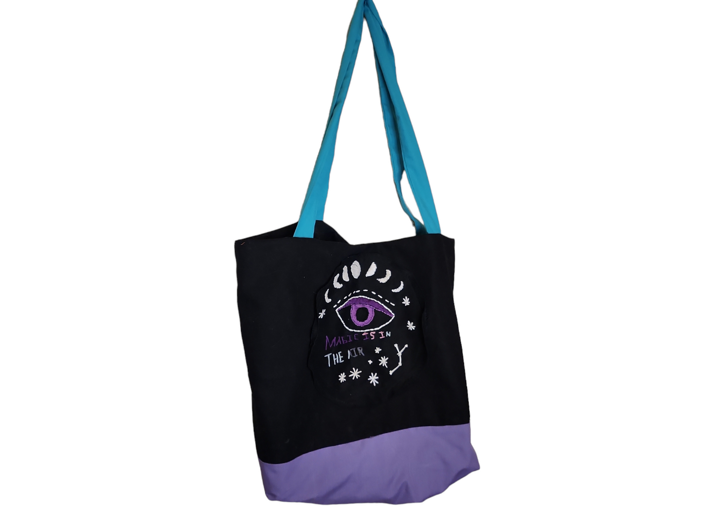 Hand Embroidered Moon Magic Tote Bag: 100% Cotton