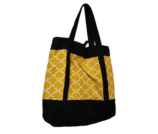 Yellow and Black Tote with Pockets: 100% Cotton