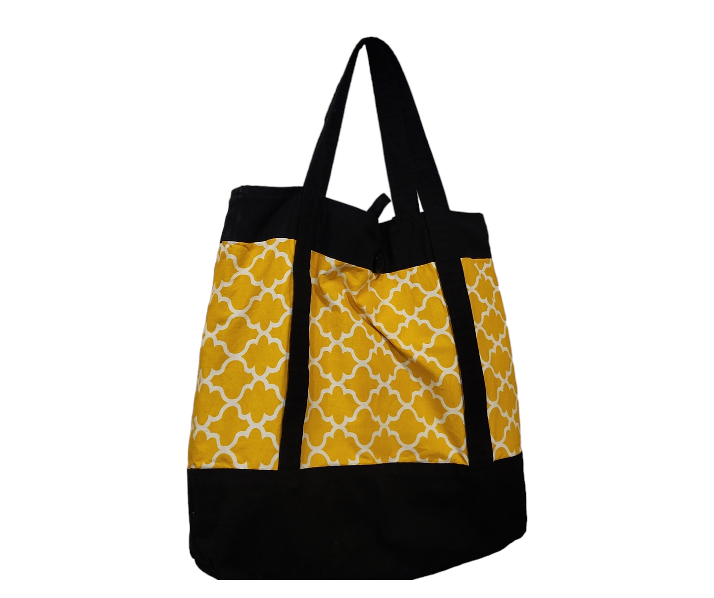 Yellow and Black Tote with Pockets: 100% Cotton