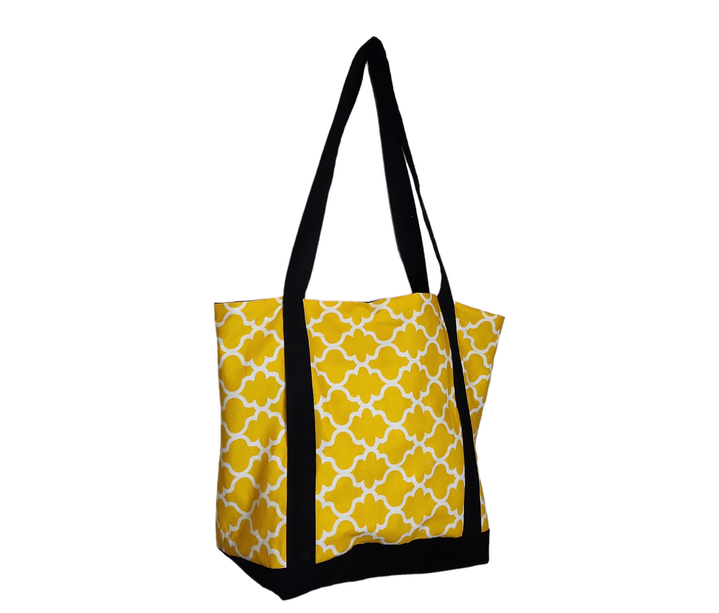 Yellow and Black Quatrefoil Tote Bag: 100% Cotton