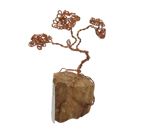 Charlotte Bonsai: Handcrafted Copper Wire Sculpture on Petrified Wood Base